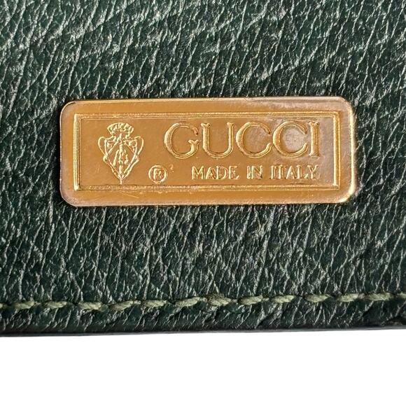 GUCCI Bifold Compact Wallet‎ Leather Dark Green Kiss Lock Horsebit - Picture 14 of 16